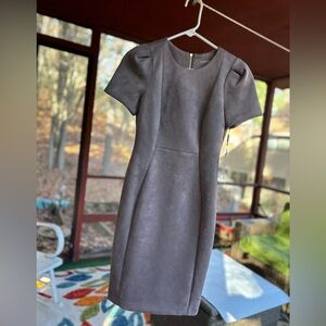 Calvin Klein Women’s Faux-Suede Short Sleeve Darted Sheath Dress  Taupe, Size 4P